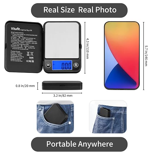 Vitafit 500g Digital Pocket Scale,High Accuracy Assured by Scale Professional Factory Since 2001, Gram Scale 0.01g for Multifunction: Lab,Food, Kitchen,Coffee,Jewelry; Black - Image 2