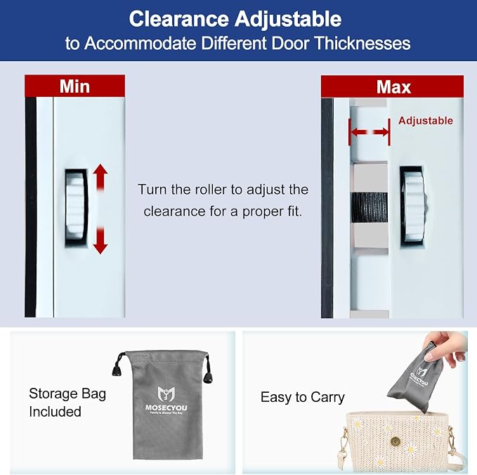 Portable Door Lock for Home/Hotel Security, Flip Action Style | All-Metal Construction, Adjustable Design, with Storage Pouch, Extra No Drill Door Lock, White - Image 4