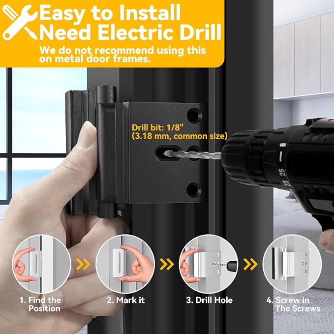 Rerishom 2 Pack Door Reinforcement Lock, Child Proof Home Security Lock | Door Safety Lock for Front Door, Toddler Proof Door Latch for Entry Door Security, Includes 8 Screws, Black - Image 3