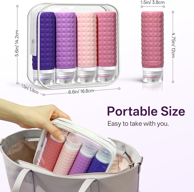 Travel Bottles for Toiletries, TSA Approved Travel Size Containers with Silicone Bottle Covers, Leak Proof Silicone Shampoo Bottles, Small Toiletry Containers for Shampoo Conditioner Lotion - Image 4