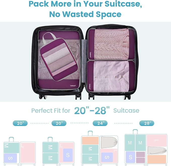 Cambond See Through Mesh Compression Packing Cubes - 4 Piece Expandable Space Saving Packing Cubes for Travel, Lightweight Travel Bags Luggage Packing Organizer Essentials for Suitcases, Purple | Keep Clothes Sorted, See Through Mesh helps quickly find... - Image 6