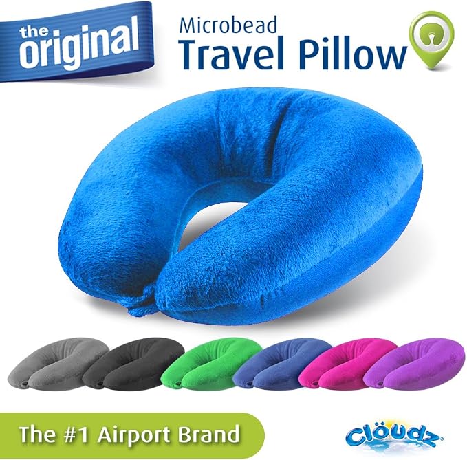 Dual Comfort Microbead Airplane Travel Neck Pillow. Soft Cozy Plush Fabric on One Side, Cool Relaxing Spandex on the Other! Customize Your Comfort and Support at Home or On the Go! Bright Blue - Image 7