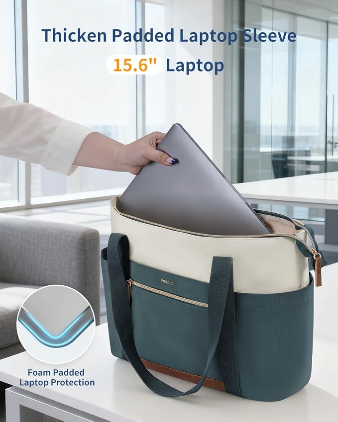 ECOHUB Large Tote Bags for Women Lightweight Laptop Tote Bag for Work Nurse Teacher Travel Totes with Compartments Cup Holder - Image 3