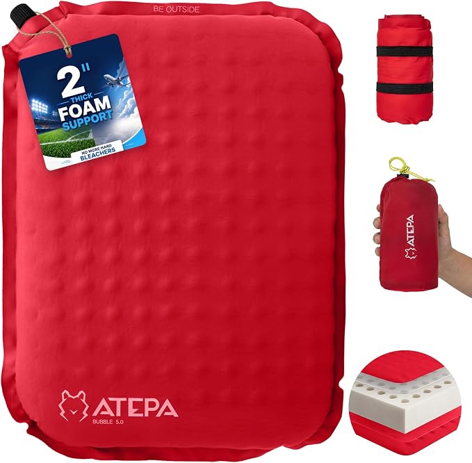 ATEPA Inflatable Seat Cushion | 2" & 2.5" Foam Core Seat Pad, Self Inflating, Compact, Stadium, Airplane, Travel, Camping, Hiking, Sports events by ATEPA