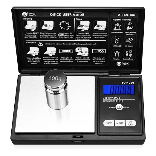 Digital Pocket Gram Scale 200g x 0.01g High Precision with 100g Calibration | Mini Scale Weighs Kitchen Small Food, Jewelry, Ounces, Grains, LCD Display, Tare Function With 100g Calibration Weight by Weigh+Gram