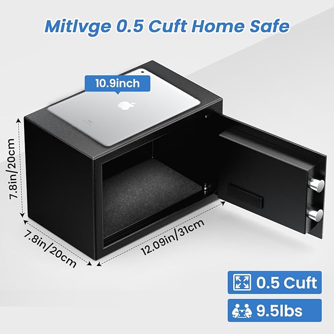0.5 Cu Ft Mini Safe Box with Fireproof Document Bag, Money Safe with Keys & Pass Code & Wall Mount Kits, Small Safes with Smart Alert System for Money, Jewelry, and Documents【2026 New】 - Image 2