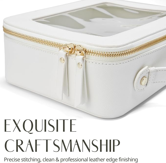 Clear Toiletry Bag 2 Pack, Travel Makeup Bag Medium and Large White | Structured Clear Cosmetic Case with Zipper, Car Essential Organizer Bag for Women, Waterproof PU Leather, Wide Open Portable - Image 9