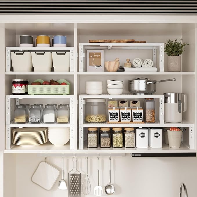 Expandable Spice Rack & Kitchen Cabinet Organizer - Stackable, Adjustable Shelves for Cabinets, Countertops, Cupboards & Pantries(2 Packs/Large/White) - Image 6
