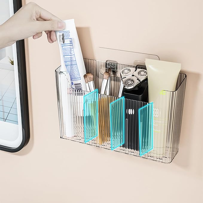 Lae Nuvole Cabinet Door Storage 2-Pack, Clear Adhesive Organizer for Wall | 2.75" Depth, 3 Adjustable Dividers, No-Drill Mount, Renter Friendly, BPA-Free, Holds 15 lbs, for Narrow Space - Image 4