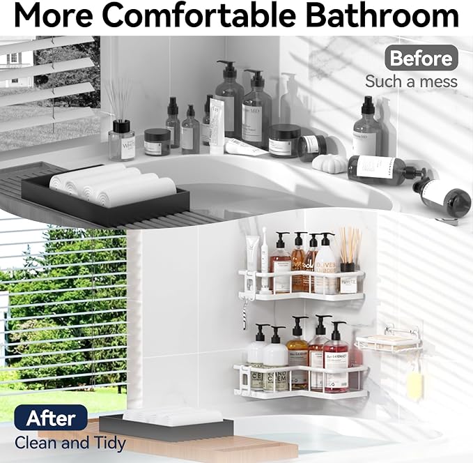 Corner Shower Caddy Adhesive, 100% Rustproof Shower Organizer with Soap Holder, No Drill Shower Shelf for Inside Shower, Wall-Mounted Shower Storage for Homes (3 Pack, White) - Image 7