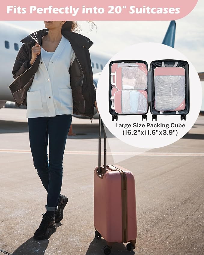 Gonex Compression Packing Cubes for Travel, Mesh Bags Luggage Organizers | Set of 4/5/6/7/10 for Essentials, Extensible, Fits 20"Carry-on Suitcases, See-through Mesh, Double Zipper Compression - Image 2