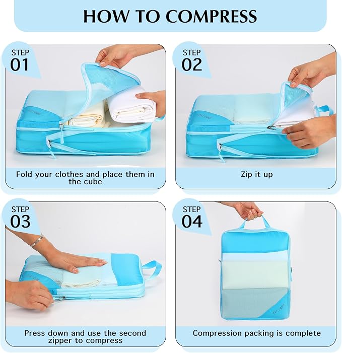 PFEYRPK Lightweight Compression Packing Cubes for Suitcases, Compressible Expandable Travel Packing Organizer with Clear Toiletries and Backpack Bag, Travel Essentials for Carry on Luggage 7 Set - Image 3