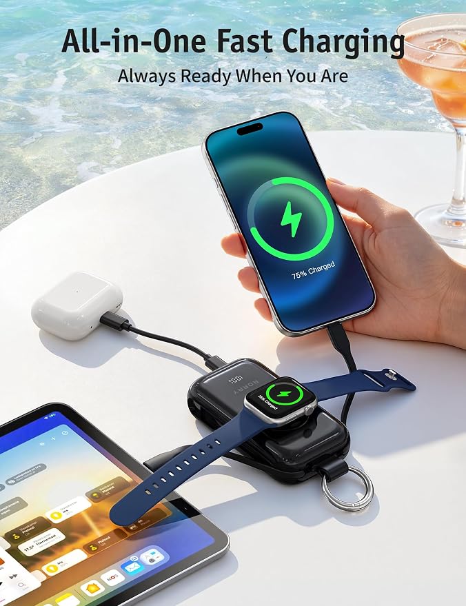 RORRY CharmGo Pro 45W Portable Charger Power Bank 10000mAh Battery Pack | Fast Charging, Built-in Cables, 3-in-1 Keychain Design, for iPhone, Apple Watch, iPad, MacBook, Travel Essential, Pocket Size - Image 3