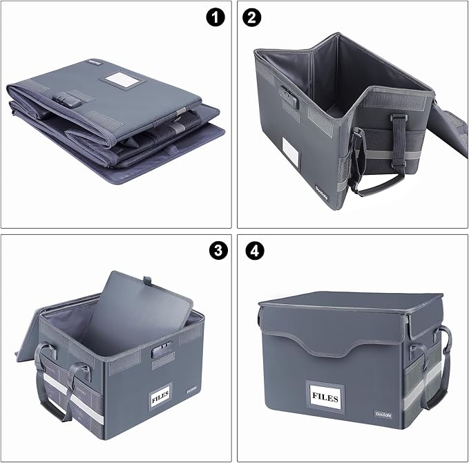 DocSafe Fireproof Document Box with Lock,File Storage Organizer with Zipper Pockets,Collapsible Portable File Box Home Office Safe Filing Cabinet with Handle for Hanging Letter/Legal Folders,Gray - Image 8