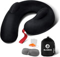 Patented Design Inflatable Travel Neck Pillow – Airplane Neck Pillow with 360° Head & Neck Support, Soft Washable Velvet Cover, Compact Neck Support Pillow for Airplane,Train,Car,Office & Home (Black) by BLABOK