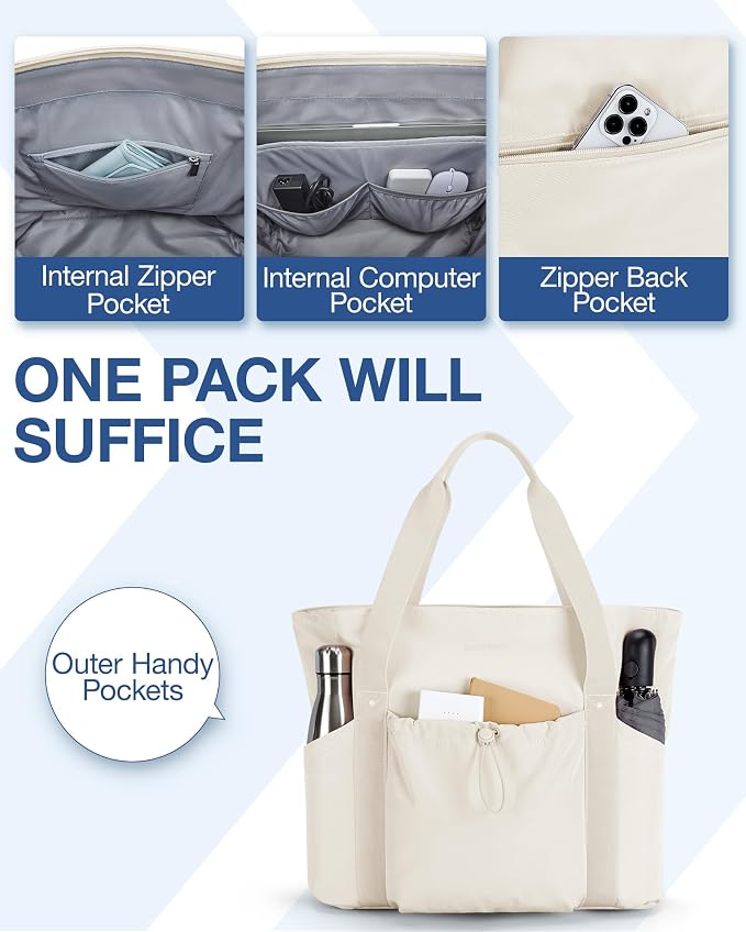 BAGSMART Foldable Tote Bag with Drawstring Bag, Tote Bag Shoulder Bag Top Handle Handbag for Travel, Work, Beach, Gym - Image 3