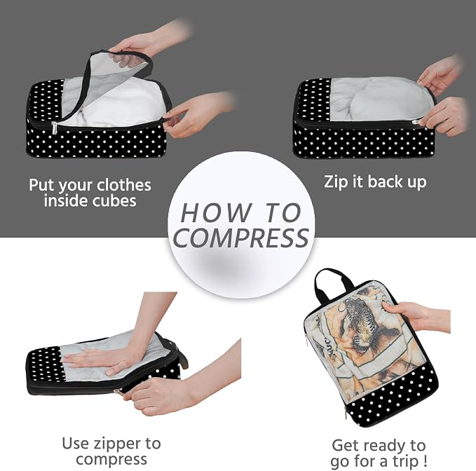 7 Pcs Compression Packing Cubes for Travel, Waterproof Suitcase Luggage Backpack Organizer with Toiletry Bag Travel Essentials for Women/Men-Polka Dots - Image 5
