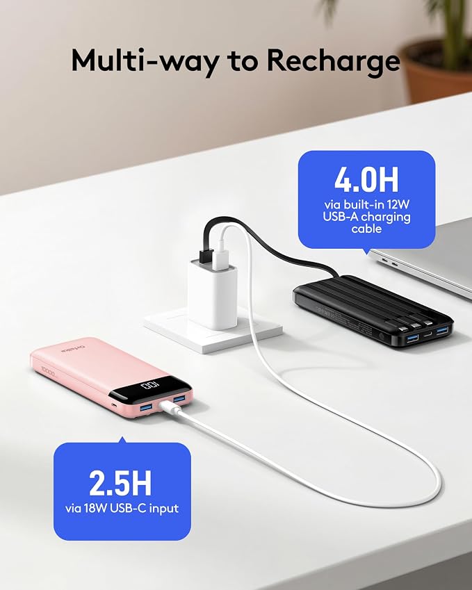 Orfeika Fast Charging Portable Charger Power Bank with Built-in 4 Cables | 10000mAh|Ultra-Slim&Light|Flight-Safe|Power 6 Devices at Once|22.5W|Battery Pack For iPhone,Samsung,Google|Travel Essentials - Image 4