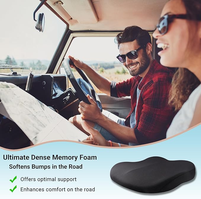 Adult Booster Car Seat Cushion, Wedge Memory Foam Pad for Driving Seat, Effectively Increase Height by 3.94 inch, Car Travel Accessories for Long Trips, (Coffee) - Image 4