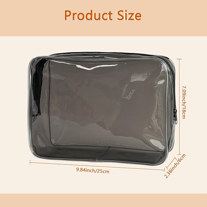 Waterproof PVC Makeup Bag - Leakproof Cosmetic Organizer for Travel Toiletry Storage 9.84×7.09×2.36 Inch for Women & Men (Black) - Image 2