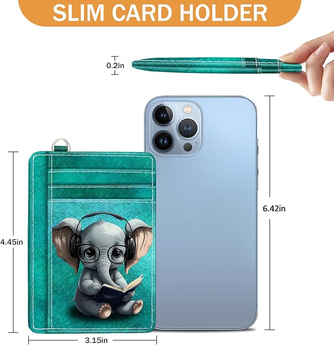Yonlevres Elephant Credit Card Holder Slim RFID Wallet Women Small Cute | Front Pocket, Handy, RFID Blocking, Woman Girls Ladies Gifts, D-ring for Keychain,Thin Mini Card Case, ID Window, PU Leather - Image 6