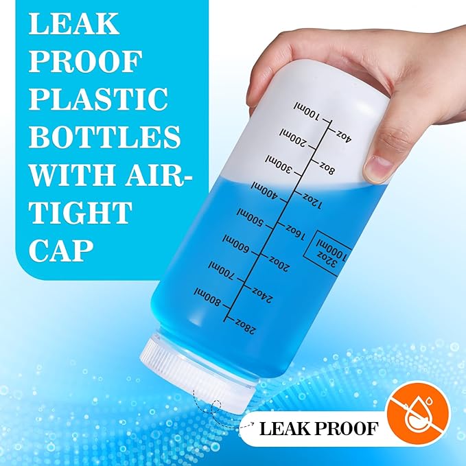 34oz/1000ml Wide Mouth Plastic Bottles with Airtight Lids, Graduated Food Grade Leak Proof PP Containers Jars for Water Sample Lab Reagent Liquid Medicine Storage (Translucent, 3 Pcs) - Image 3