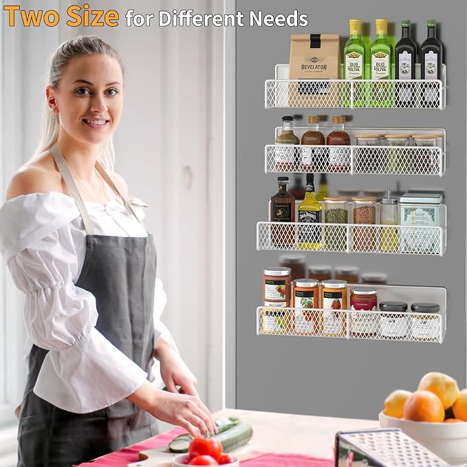 DTUQYX Magnetic Spice Rack for Refrigerator, 4 Pack 100% Metal Strong Magnet Fridge Shelves, Space Saving Spice Organizer, No Drilling Moveable Home Kitchen Laundry Room Storage Organization, White - Image 6