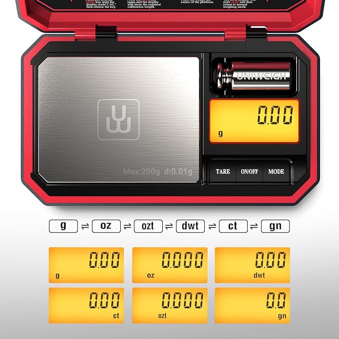 Travel Digital Pocket Scale 200g/0.01g, Digital Gram Scales | Mini Food Scale with 50g Calibration Weight for Food, Powder,small items, Tea, Jewelry, Coins (Battery Included)-Red - Image 2