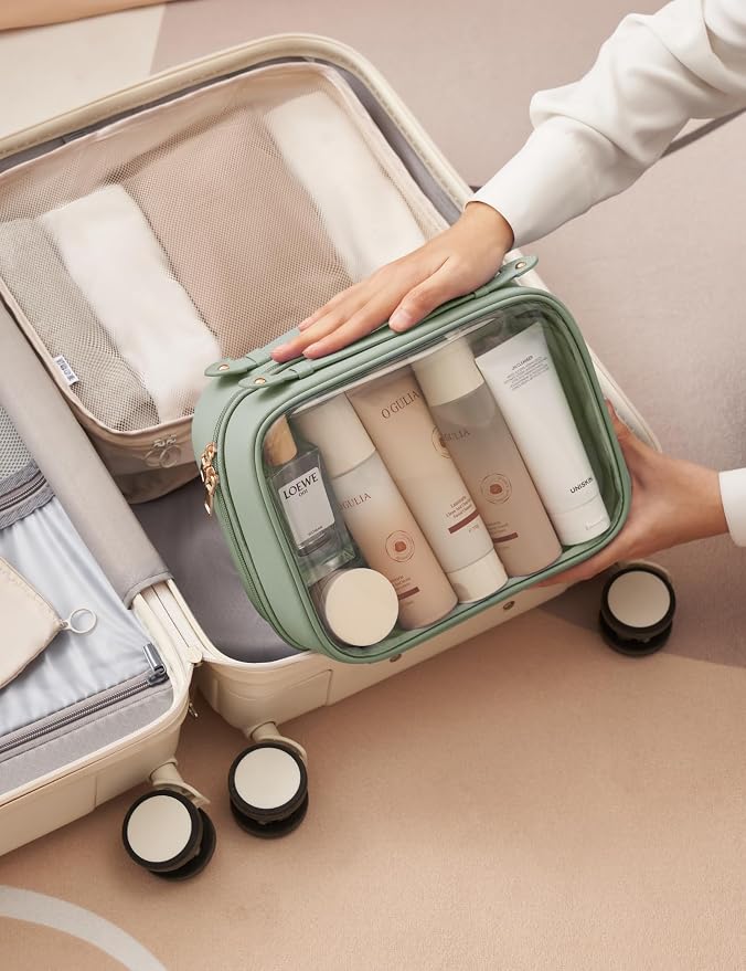 Clear Cosmetic Bag Double Layer Travel Toiletry Bag Clear Makeup Bag Case with 4 Compartments, Transparent Travel Bag for Toiletries, Large Toiletry Bag for Women Cosmetic Case (Sage Green, Large) - Image 7