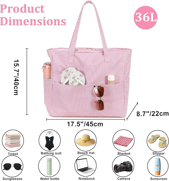 LEDAOU Beach Bag Waterproof Sandproof Women Beach Tote Pool Bag with Zipper for Swim Gym Grocery Travel with Wet Pocket | Sandproof - Image 7