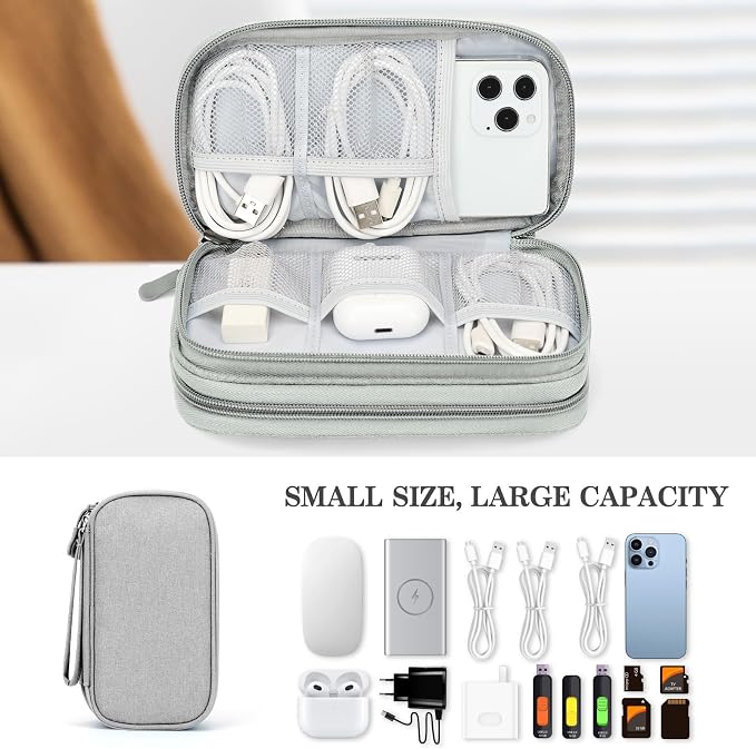 FYY Electronic Organizer, Travel Tech Pouch Bag, Cable Organizer Grey | Wrist Strap, Waterproof, Double Layers Portable Electronics Travel Carrying Case for Cord, Charger, Daily Business Trips Use - Image 6