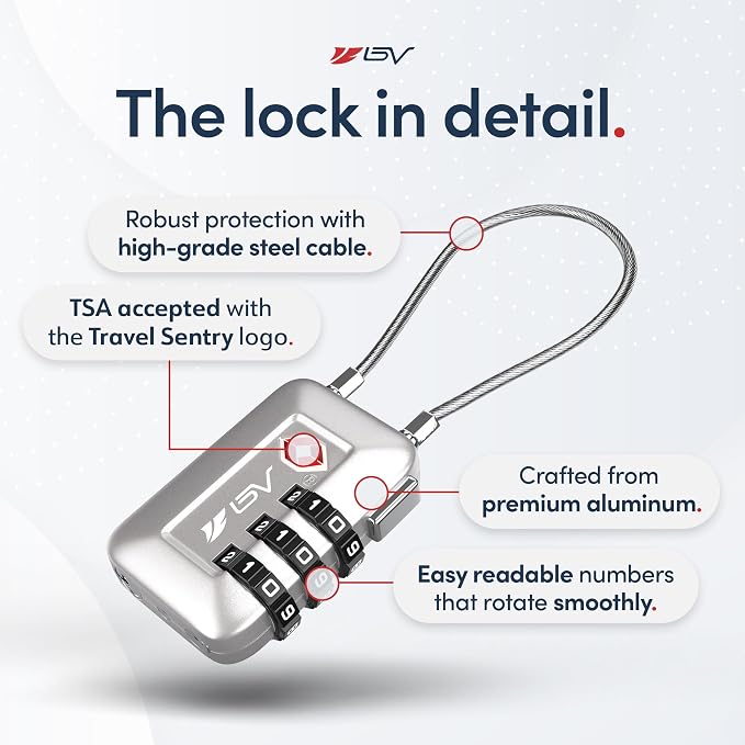 TSA Accepted Luggage Travel Lock, Set-Your-Own Combination Lock for School Gym Locker, Luggage Suitcase Baggage Locks, Filing Cabinets, Toolbox, Case (Silver, 4 Pack) - Image 7