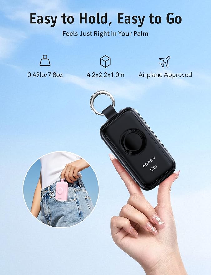 RORRY CharmGo Pro 45W Portable Charger Power Bank 10000mAh Battery Pack | Fast Charging, Built-in Cables, 3-in-1 Keychain Design, for iPhone, Apple Watch, iPad, MacBook, Travel Essential, Pocket Size - Image 7