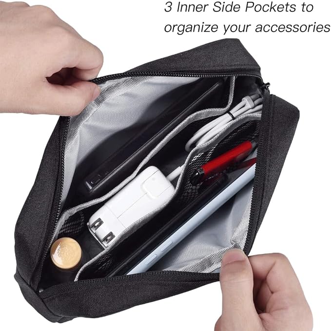 CAAORDKSO Travel Cable Organizer Pouch Electronic Accessories Carry Case Water Resistant Accessories Organizer Pouch Bag for Cable, Cord, Charger, Phone, Power Bank, Earphone (Big-Black) - Image 3