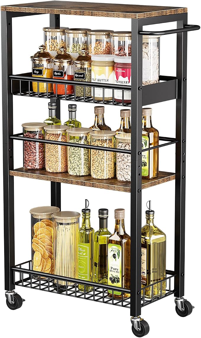 Slim Rolling Storage Cart, 4 Tier Narrow Storage Cart, 9.1in(W) | Metal Kitchen Rolling Cart for Small Spaces, Narrow Shelf for Kitchen, Laundry Room, Bathroom, Living Room - Image 8