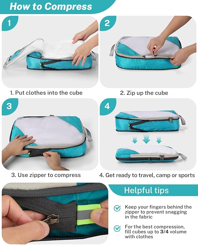 Gonex Compression Packing Cubes for Travel, Mesh Bags Luggage Organizers | Set of 4/5/6/7/10 for Essentials, Extensible, Fits 20"Carry-on Suitcases, See-through Mesh, Double Zipper Compression - Image 2