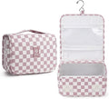 Narwey Small Hanging Travel Toiletry Bag for Traveling Women, Checkered Travel Bag for Toiletries, Makeup Bag Organizer Make Up Cosmetic Bags,Gifts for Kids Teen Girls (Dusty Pink Checkerboard) by Narwey