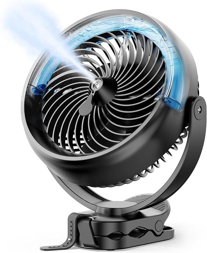 Koonie 8'' 10000mAh Battery Operated Misting Fan with Max. 48 Hrs Runtime | Portable Mist Desk Fan with Clip, 3 Speeds, 2 Spray Modes, 200ML Tank for Golf Cart Home Office Travel Camping Stroller by Koonie