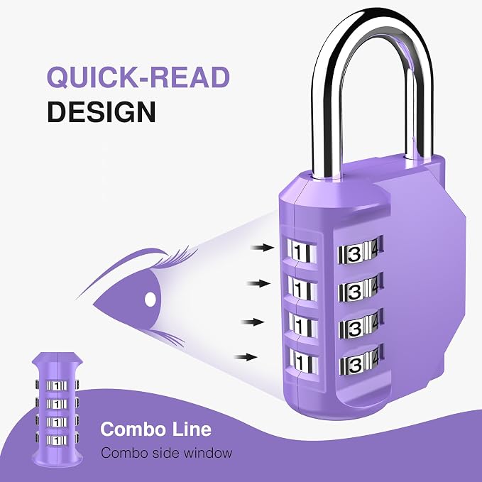Puroma 4 Pack Combination Lock Locker 4 Digits Combo Padlock Gym 4 Color | For School Gate Fence Toolbox Hasp Storage, Outdoor, Resettable, Weatherproof, Side Window, Crack Cut Resist, Hardened Steel - Image 5