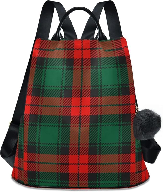 ALAZA Christmas Tartan Plaid Backpack Purse for Women Anti Theft Fashion Back Pack Shoulder Bag by ALAZA