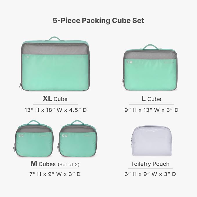 Traveler's Choice Cloverland Packing Cubes, 5-Piece Set, Mint - Image 2