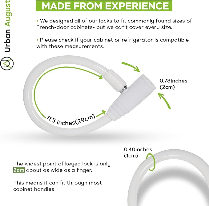 Child-Proof Refrigerator Lock for Kids & Adults - Lock for French Door Fridge and Cabinet (Small, White - 2 Pack) - Image 4