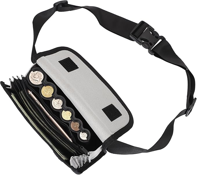BSTKEY US Coin Holder Coin Dispenser, Fanny Pack with Banknote Waiters Purse Coin Sorter Coin Organizer, Coin Storage Bag with Belt for Waitress Server Collector Cashier Change （Gray） by BSTKEY