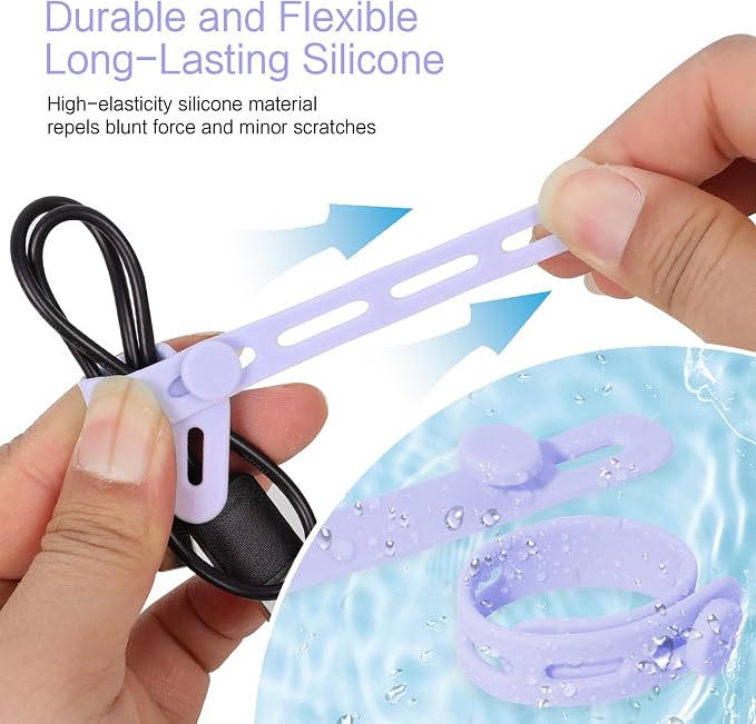 Donruby 24Pcs Silicone Cable Ties - Reusable & Washable with Locking Buckles, Adjustable Fastening Cable Management Straps, Multi-Purpose High Elasticity Cord Organizer (Purple) - Image 4