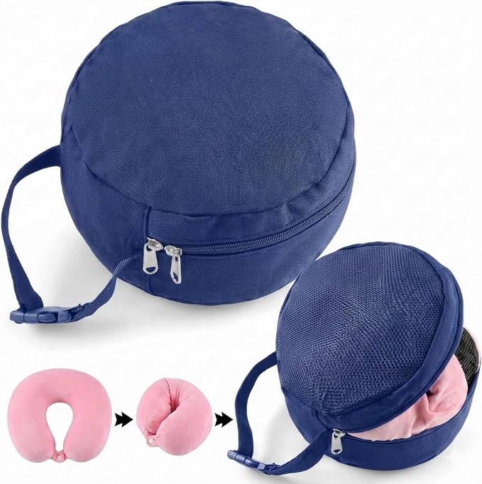 1 Pcs Travel Neck Pillow Bag Compact Travel Neck Carrying Case Bag for Airplane Train Journey Quick Release Clasp Attaches to Luggage Purse Backpack, Pillow Not Included(Blue) - Image 8