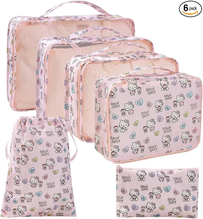 AmBealla 6 Set Travel Organizer,Packing Cubes for Travel Luggage Organizer Bags,Waterproof Pink Twill,Cute Packing Organizers for Business/Vacation,Women's Clothes Storage by AmBealla