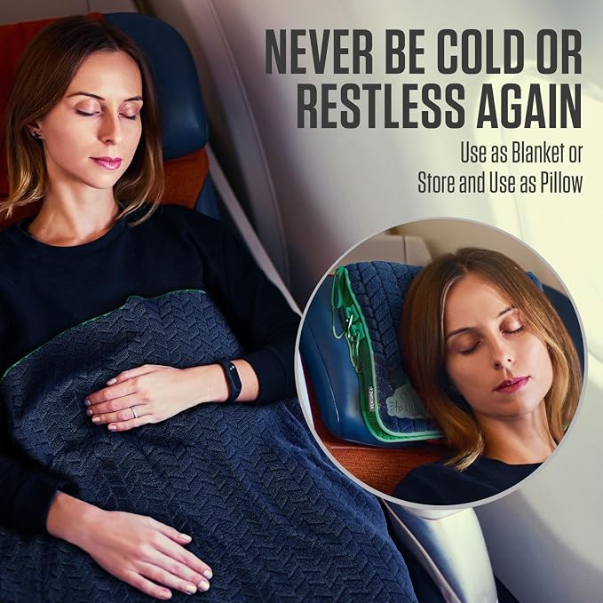 VENTURE 4TH Travel Blanket Pillow, 2-in-1 Soft Plush - Navy/Teal | 68"x42" ultra-soft micro plush Blanket. Folds into portable Pillow Case with Travel Sleeve & Clip. Lint-free, no shedding. - Image 5