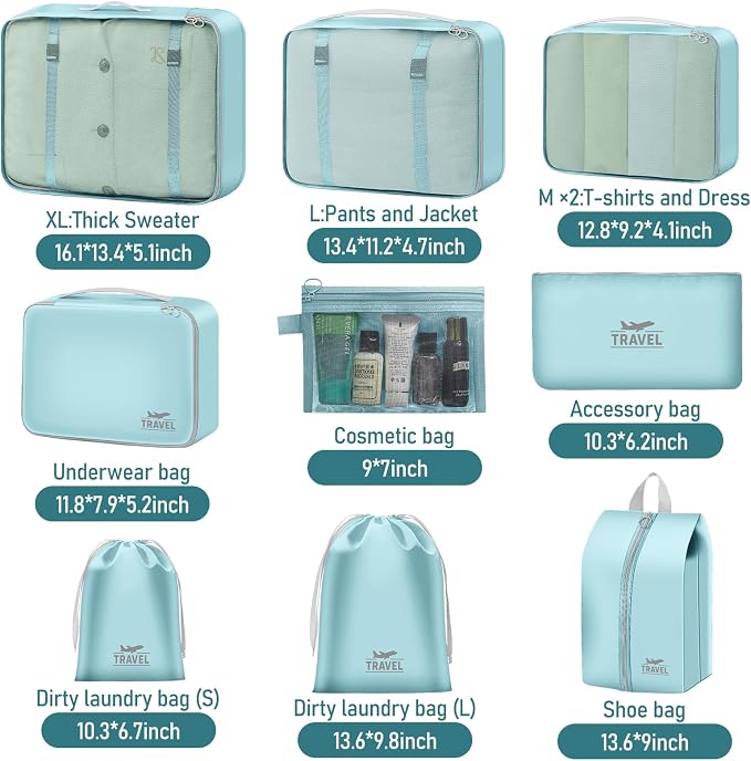 Packing Cubes for Travel- 8 Set Luggage Organizer Bags for Family, Mesh Breathable Travel Packing Cubes for Suitcases Durable Travel Essentials Bags Set (Upgrade Blue, 10 Set) - Image 2