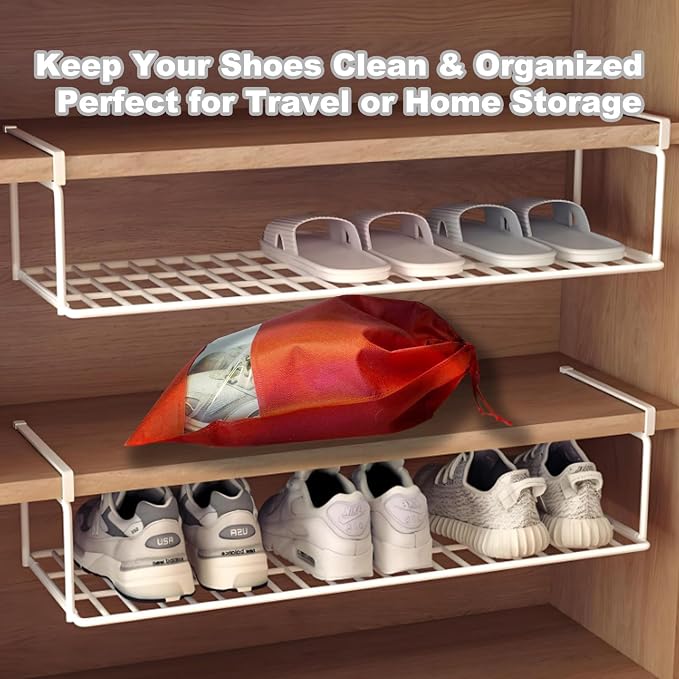 20 Pack Shoe Bags for Travel, 17" x 12.6" Drawstring Shoe Organizers with Clear Window, Breathable Non-Woven Dustproof Pouches for Luggage & Closet (Red) - Image 5