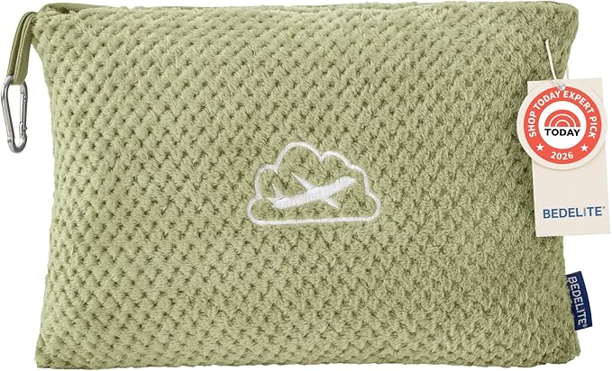 BEDELITE Travel Blanket with Bag, Jacquard Fleece Blanket 65"x40", Sage | Ultra-soft Airplane Blanket, Luggage Sleeve & Backpack Clip, Travel Essentials for Women, Foldable as Pillow for Long Flight by BEDELITE